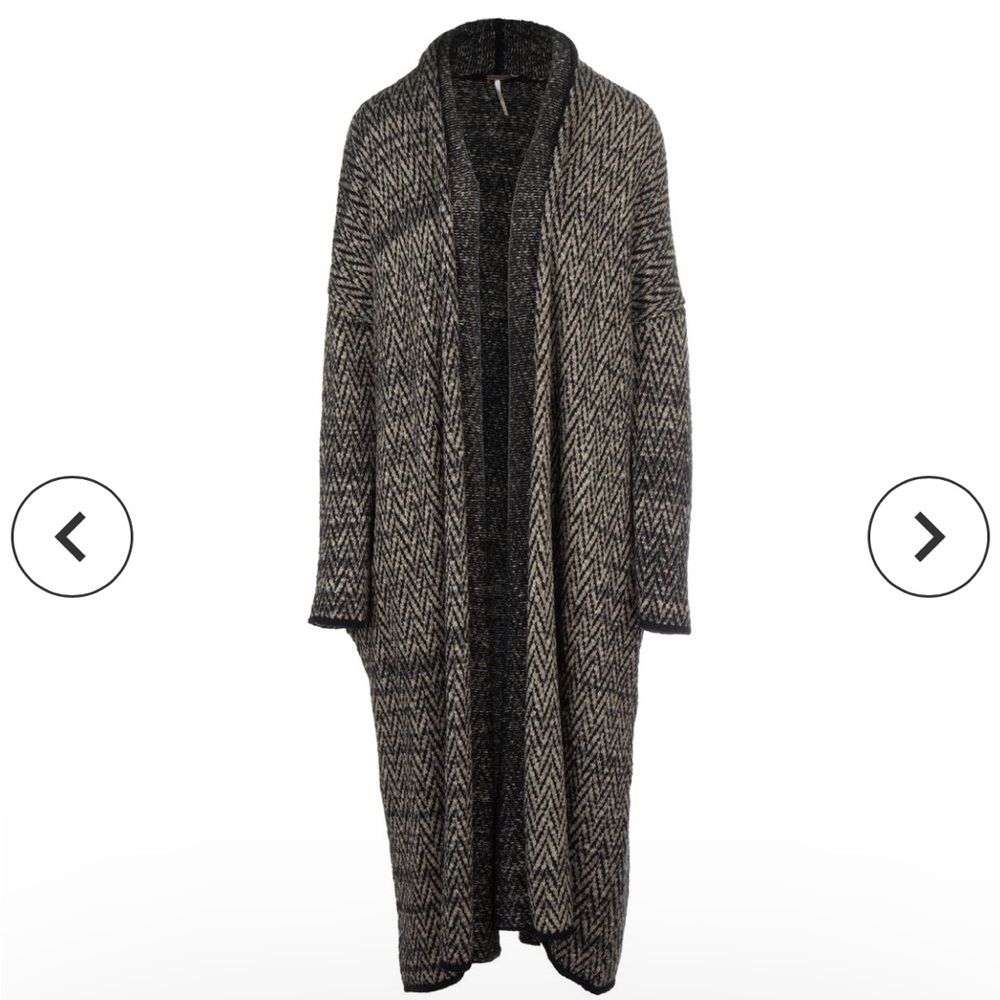 Free people slouchy herringbone long coat sweater super soft sz xs